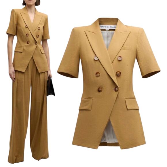 Veronica Beard Atwood Short Sleeve Linen Dickey Jacket Khaki Size 2 - Picture 2 of 10